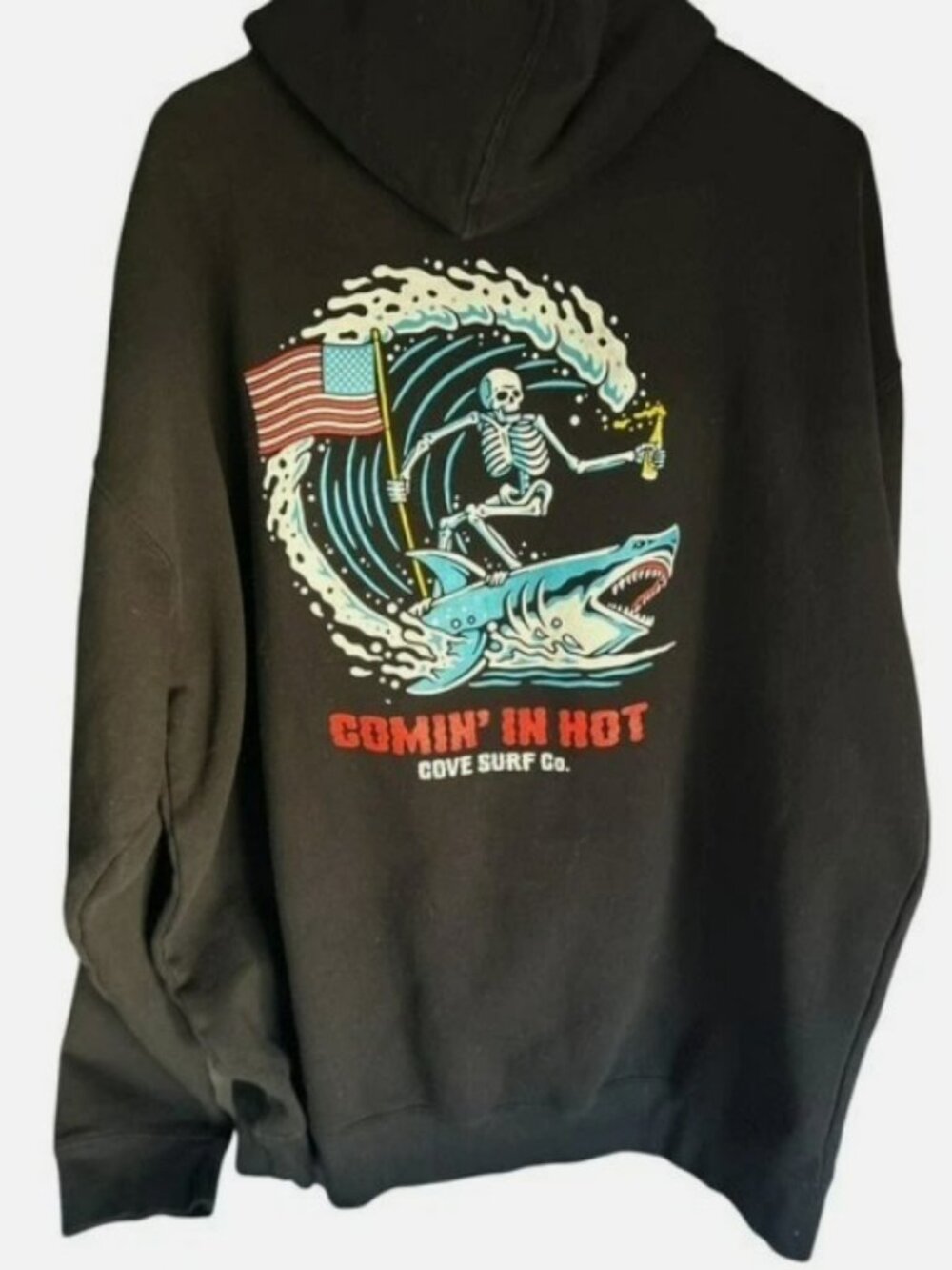 Cove Surf Co Hoodie Mens 3XL Black Surfing Skeleton Comin In Hot USA